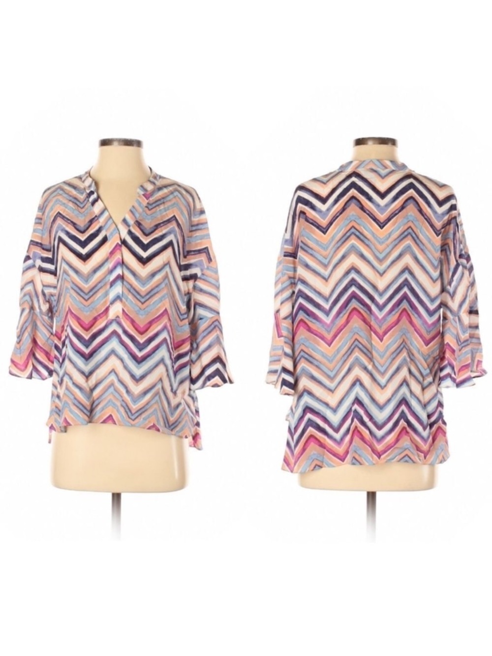 KACHEL 100% Silk Chevron Petal Sleeve Top XL